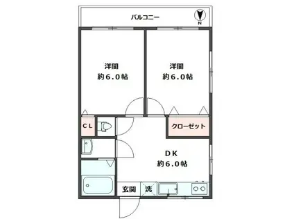 メゾン森2(2DK/3階)の間取り写真