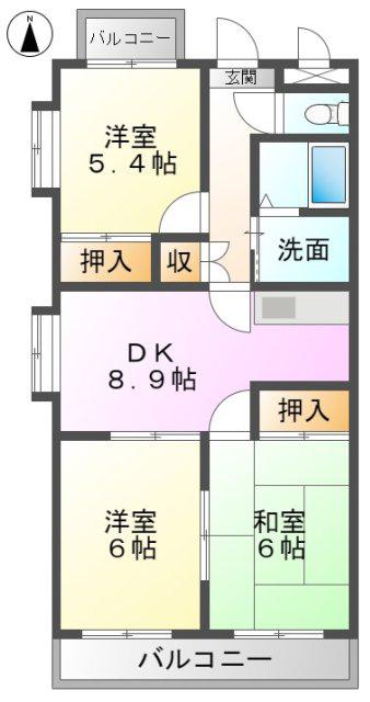 東浦カルチャービル(3DK/2階)の間取り写真