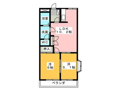 モナヴェイル(2LDK/2階)の間取り写真