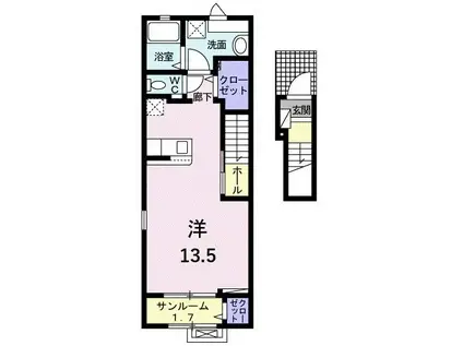 エバーグリーン松岡(ワンルーム/2階)の間取り写真