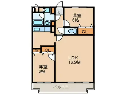 Kステーション大野城(2LDK/3階)の間取り写真