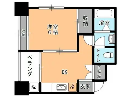 第2三笠マンション(1DK/6階)の間取り写真