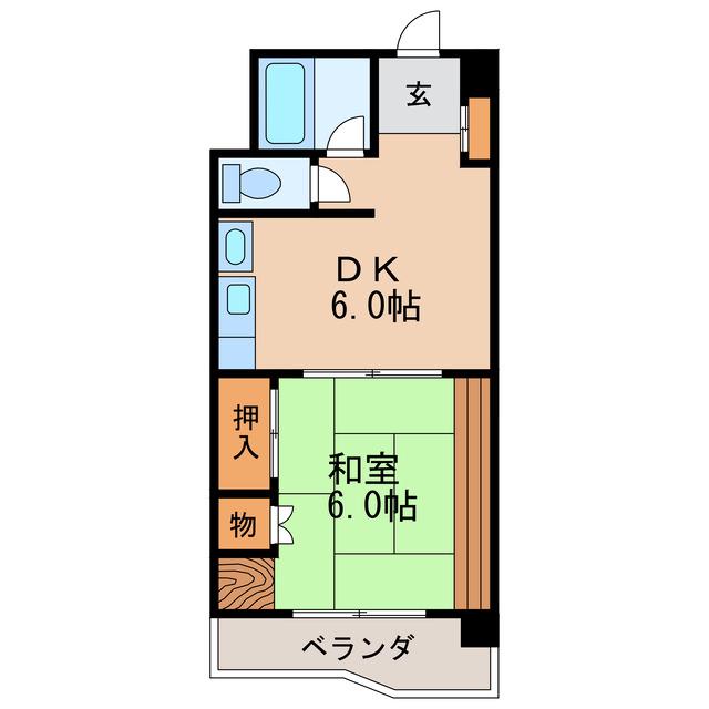 ハイツ東大手(1DK/4階)の間取り写真