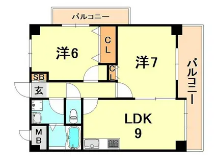 パレス東洋神戸館(2LDK/3階)の間取り写真
