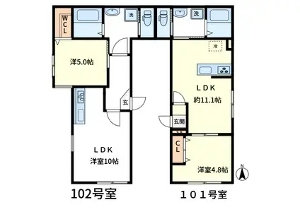 グランソレイユ(1LDK/1階)の間取り写真