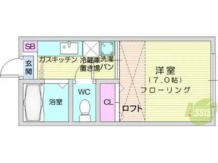 ブルージェント国見(1K/1階)の間取り写真