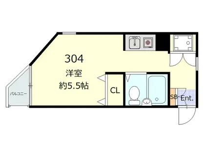 コーポ数納(ワンルーム/3階)の間取り写真