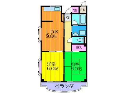 ロイヤル忍ヶ丘(2LDK/3階)の間取り写真