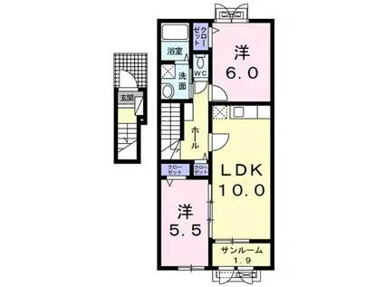 カーサ・エルヴィータI(2LDK/2階)の間取り写真