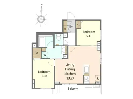 セントリビエ(2LDK/2階)の間取り写真