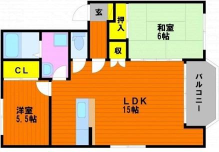 ヴェル・フィオーレN.T D棟(2LDK/1階)の間取り写真