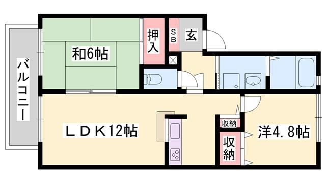 ディアス宮脇(2LDK/1階)の間取り写真