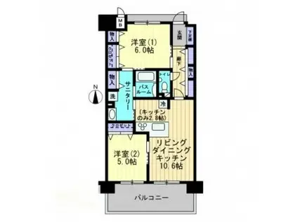 アルファライフ福岡町(2LDK/7階)の間取り写真