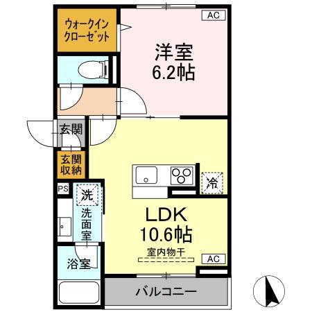 D-ASSET府中町(1LDK/2階)の間取り写真