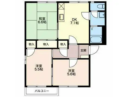 グリーンパームやま A棟(2LDK/2階)の間取り写真