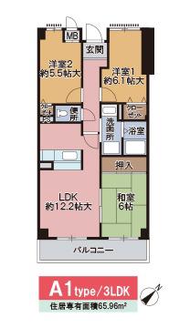 ウエストヒルズI(3LDK/3階)の間取り写真