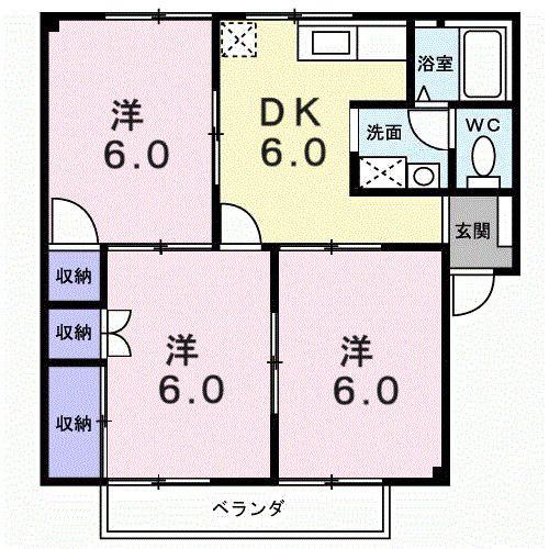 ハイツルーラルI(3DK/2階)の間取り写真