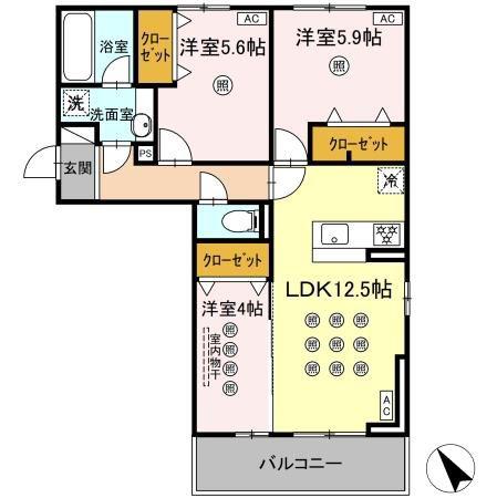 アークパルシモン(3LDK/3階)の間取り写真
