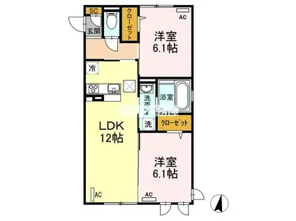 ファミールSHOWII C棟(2LDK/1階)の間取り写真