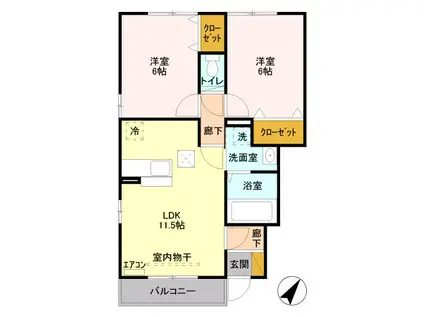 モナムール(2LDK/1階)の間取り写真