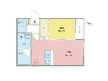 ジュネス日比野(1LDK/2階)の間取り写真