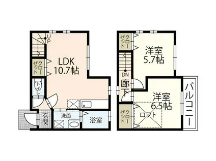シャレー・ミヤモトF棟(2LDK/1階)の間取り写真