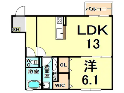 エスペランサ西難波(1LDK/1階)の間取り写真