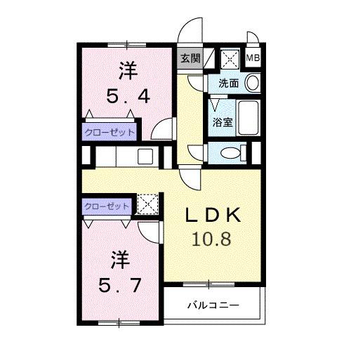 SUNMALL太田(2LDK/1階)の間取り写真