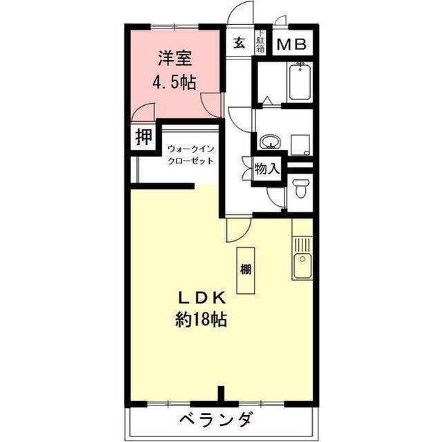 ボヌール田神(1LDK/2階)の間取り写真