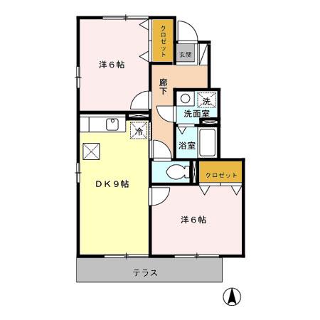 ユーカーサ(2DK/1階)の間取り写真