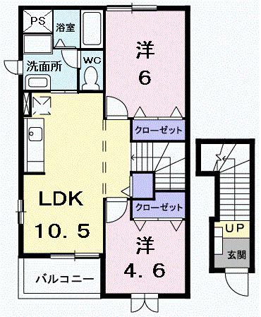 アンソレイエB(2LDK/2階)の間取り写真