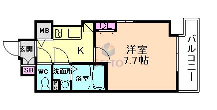 エストーネ江坂(1K/4階)の間取り写真
