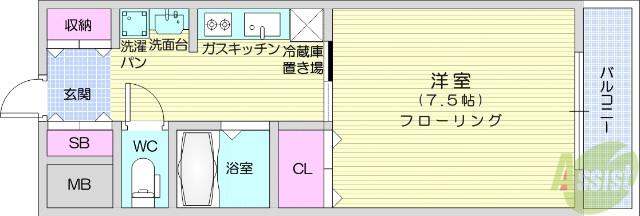 エクセラ子平町(1K/3階)の間取り写真
