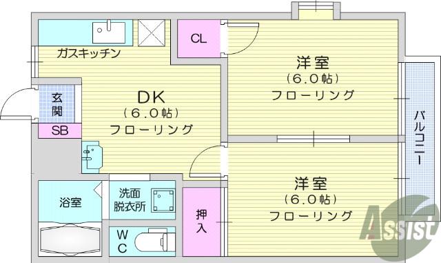 セピアコートSATO(2DK/2階)の間取り写真