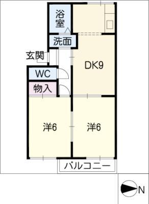 ヴォーリバージュII(2DK/1階)の間取り写真