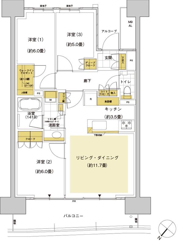 HARUMI FLAGSUN VILLAGE B棟(3LDK/13階)の間取り写真