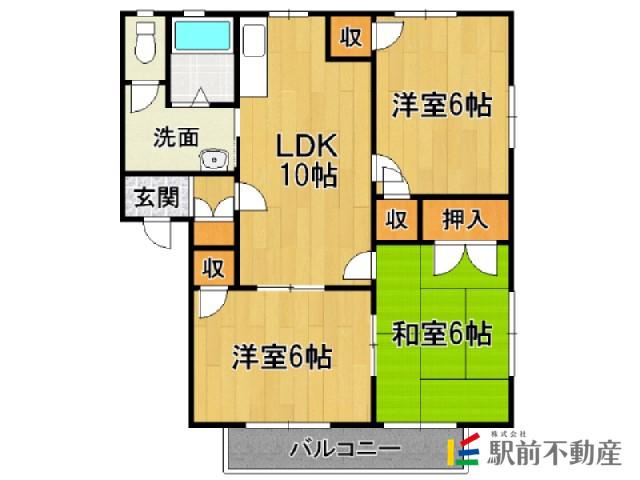 ソレイユ若宮A(3LDK/1階)の間取り写真