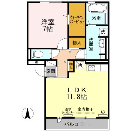 グレイシャスコートA102(1LDK/1階)の間取り写真