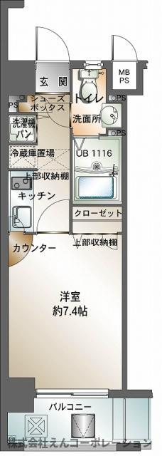 エンクレスト天神III(1K/7階)の間取り写真
