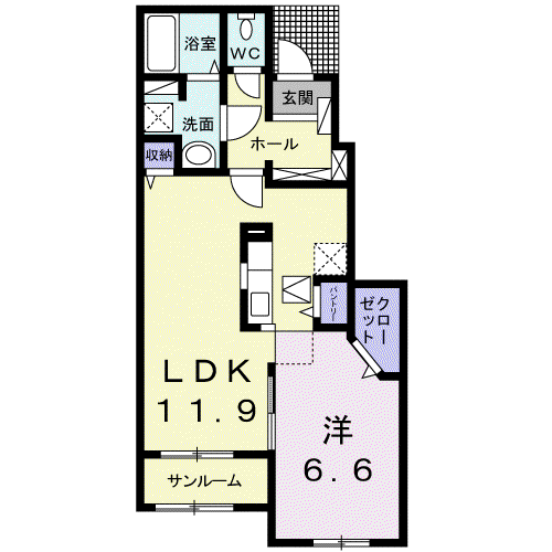 スマイルメゾン II(1LDK/1階)の間取り写真