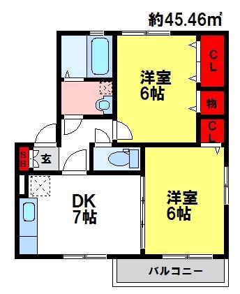 ルポ・トレーズ(2DK/2階)の間取り写真