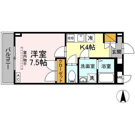 ポワール・K(1K/1階)の間取り写真