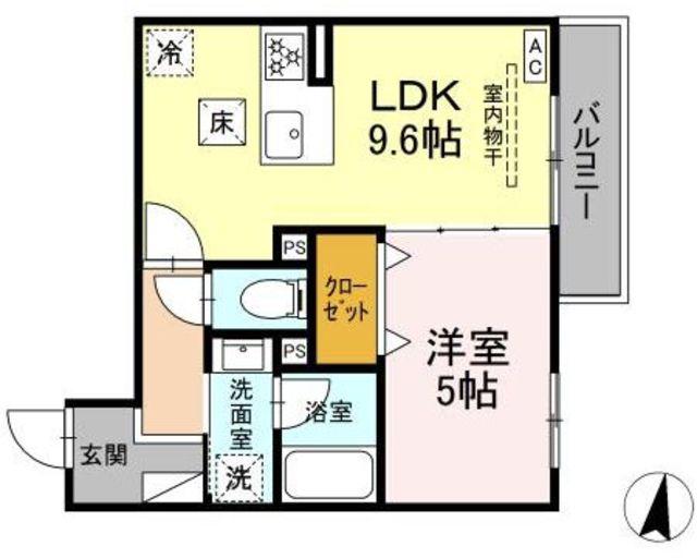 D′BLESS川崎 イースト(1LDK/1階)の間取り写真