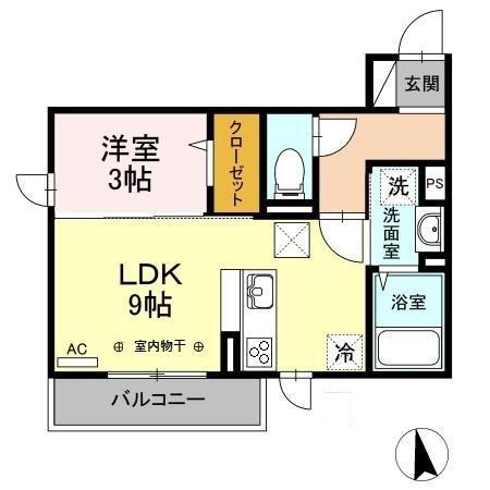 カナル グランデ 十日町(1LDK/1階)の間取り写真