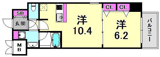 クロスレジデンス神戸元町(1LDK/4階)の間取り写真