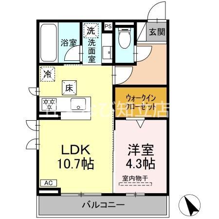 アムール・シェモア(1LDK/1階)の間取り写真
