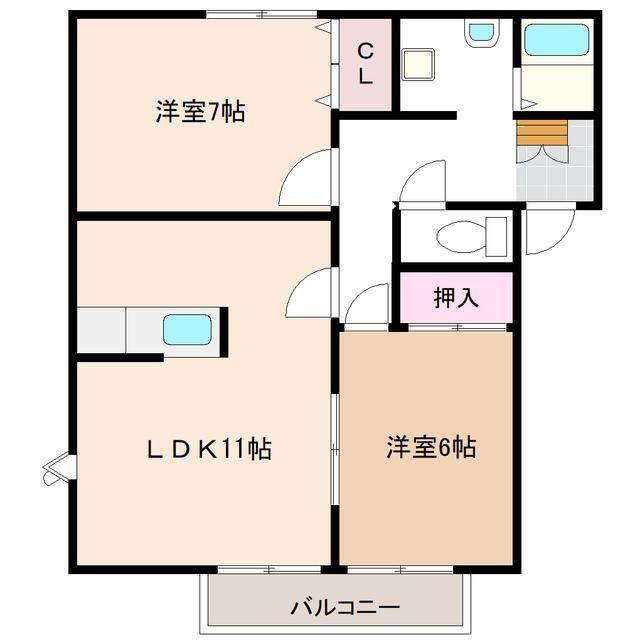プラシード泉B(2LDK/2階)の間取り写真