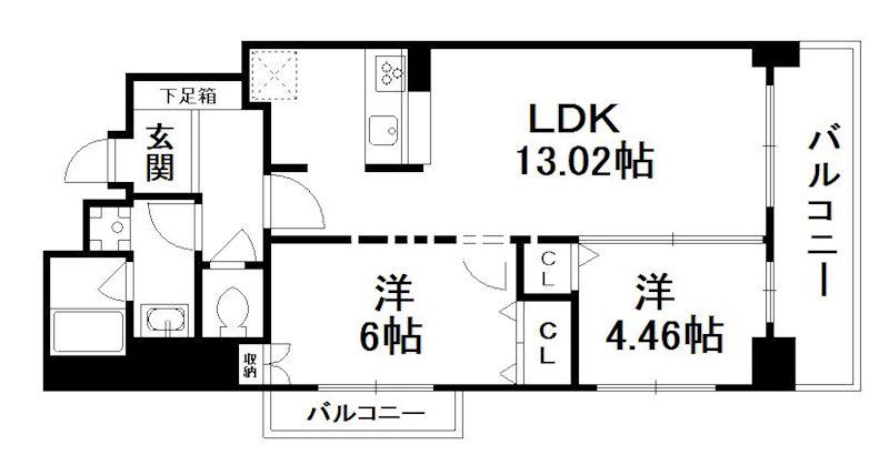 レジディア京都駅前(2LDK/4階)の間取り写真