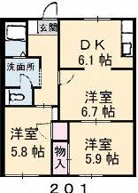 リベラU(3DK/2階)の間取り写真