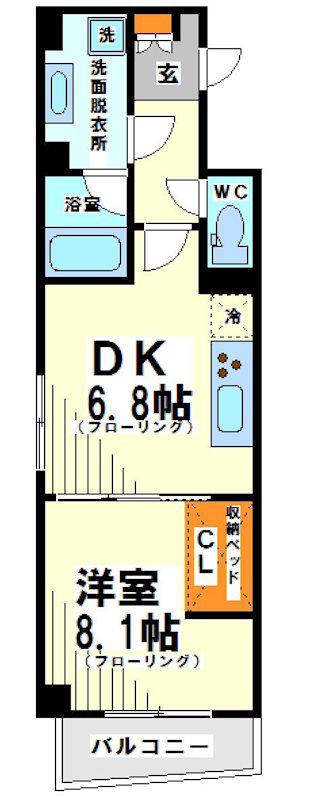 フェリーチェ国領(1DK/2階)の間取り写真